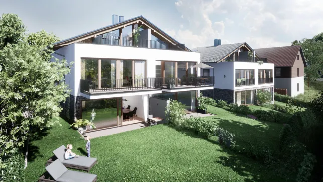 Neubau-Visualisierung eines Mehrfamilienhauses